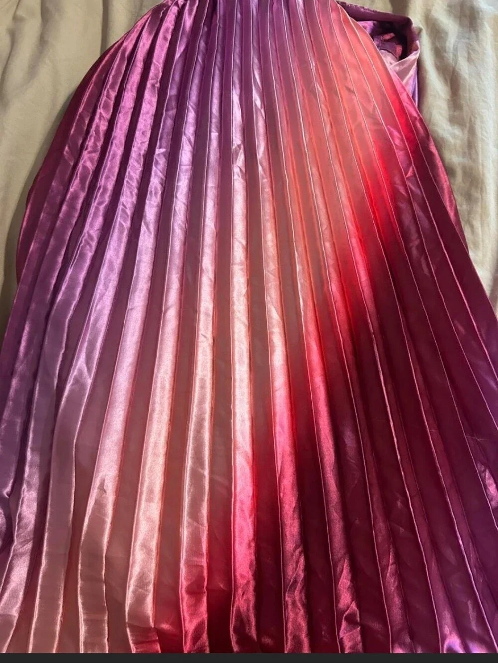 Tie-Dye Pink & Coral Pleated Cutout Maxi Dress